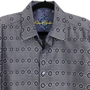 Robert Graham Mens Purple Embroidery Cuff Long Sleeve Cotton Dress Shirt- Sz-XL